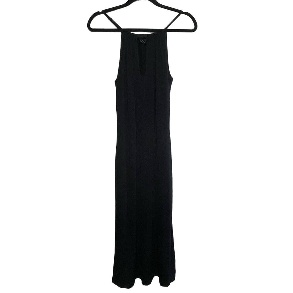 Vtg Y2K Impuls Halter Cutout Midi Maxi Dress Goth Grunge Black L Sexy LBD‎